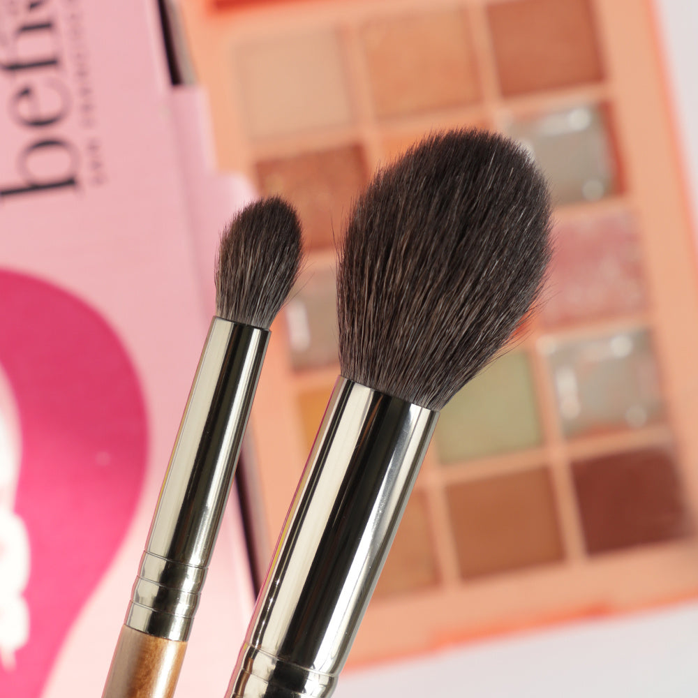 Handcrafted Wool Makeup Brushes laid out – 18cm brushes for unstoppable glow