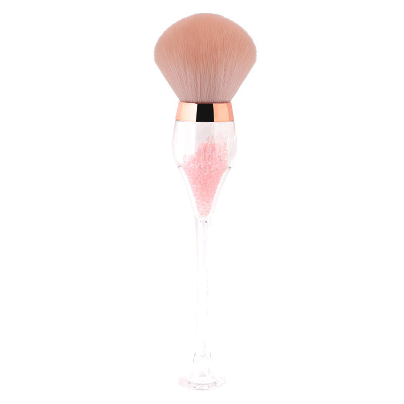 Pink bead wine glass makeup brush with purple gradient charm