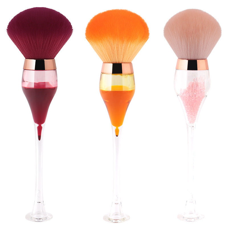 Multitasking wine glass makeup brush used for nail art and decor