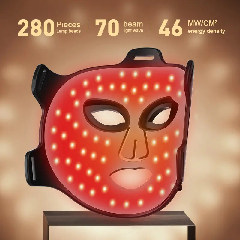 "Close-up of Red LED Light Therapy Mask on face for smooth complexion.