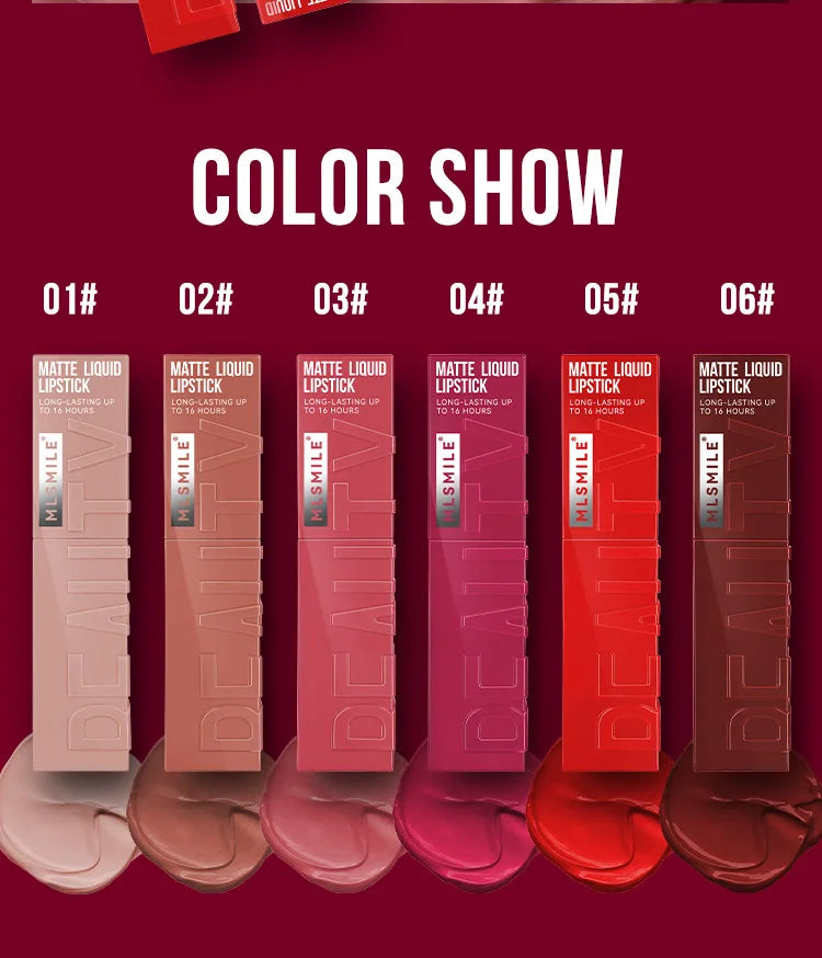 MLSMILE 6-Color Non-Stick, Waterproof, Long-Lasting Liquid Lip Glow