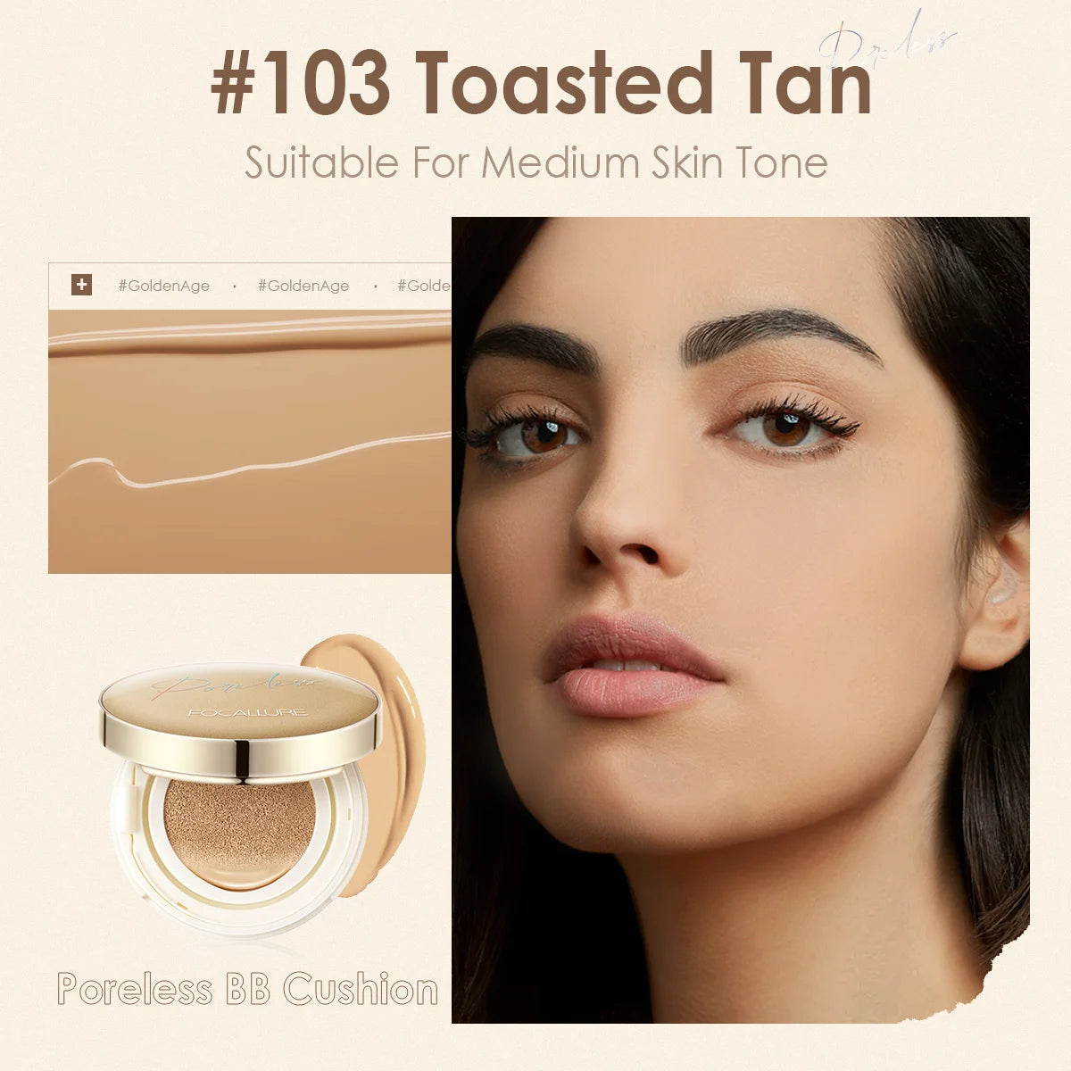 Before and after FOCALLURE Matte Air Cushion – pore-concealing BB & CC cream results