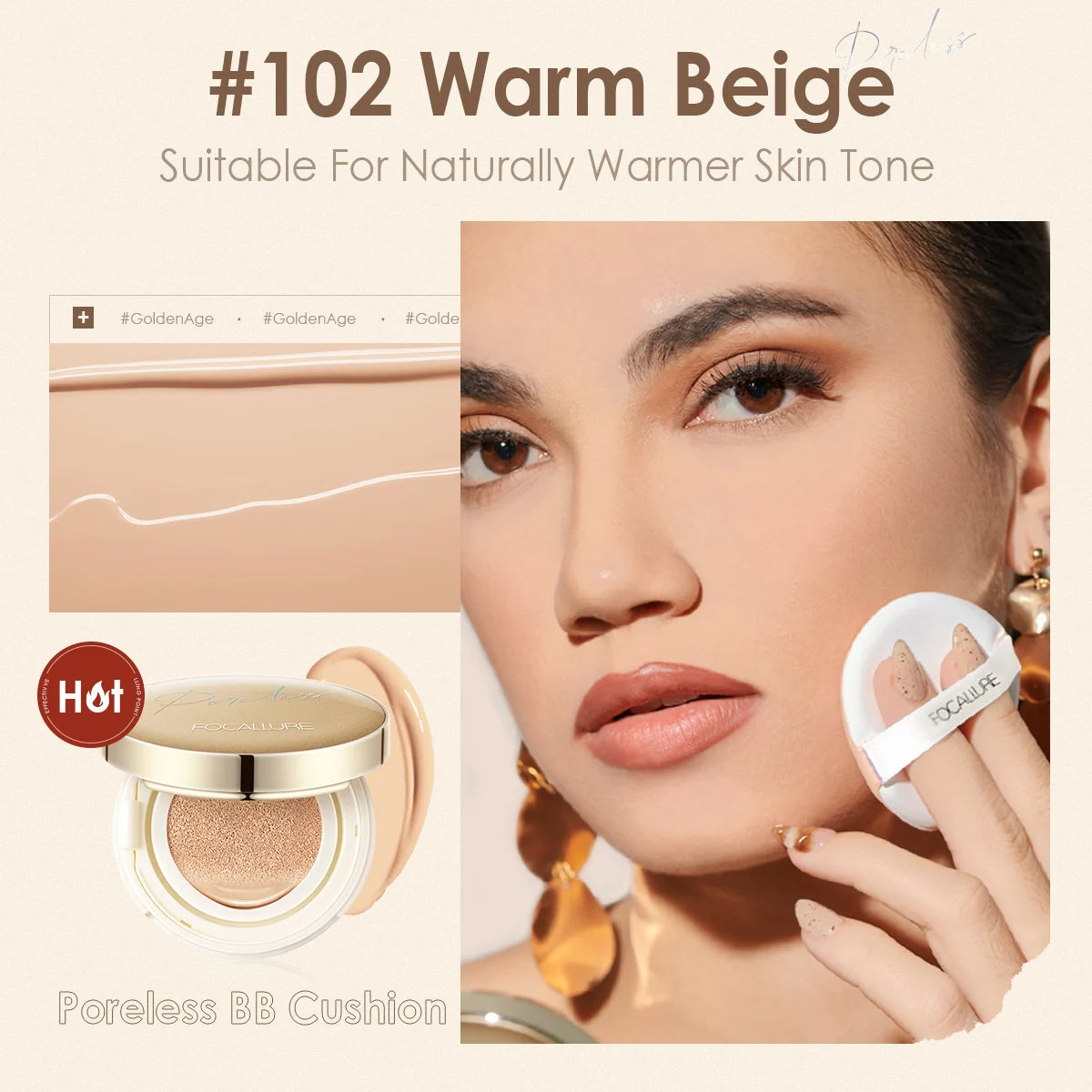 Applying FOCALLURE Waterproof BB & CC Cream – hydrating matte foundation for even tone
