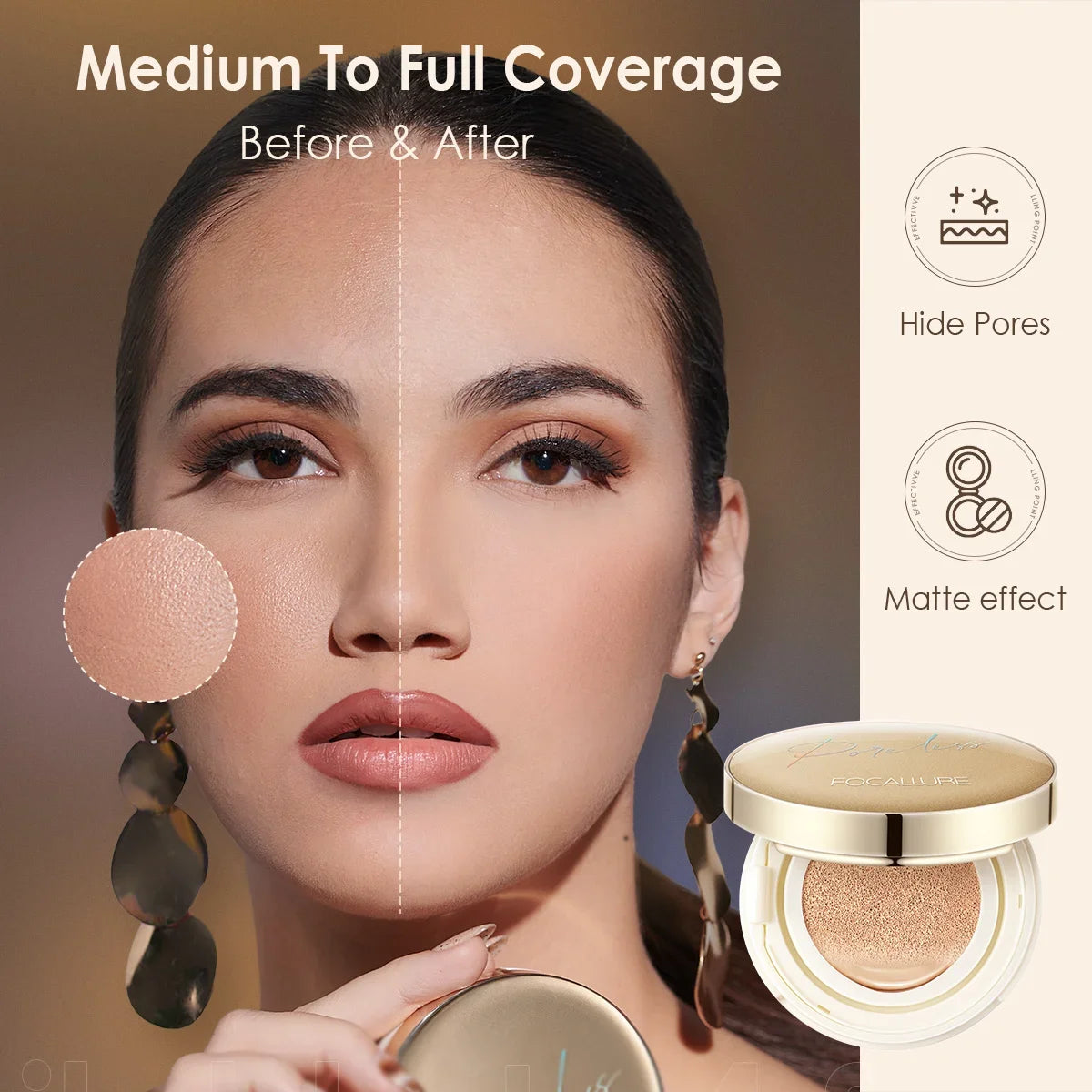 FOCALLURE Waterproof Matte Air Cushion BB & CC Cream – poreless high-coverage foundation