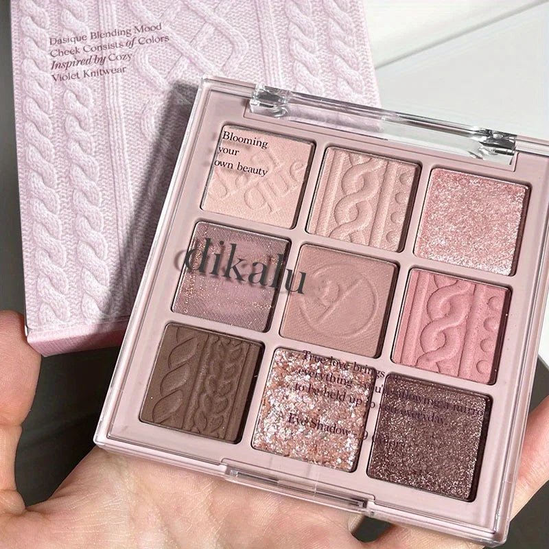 9-Color Matte & Shimmer Eyeshadow Palette – pink-brown long-lasting eyeshadow