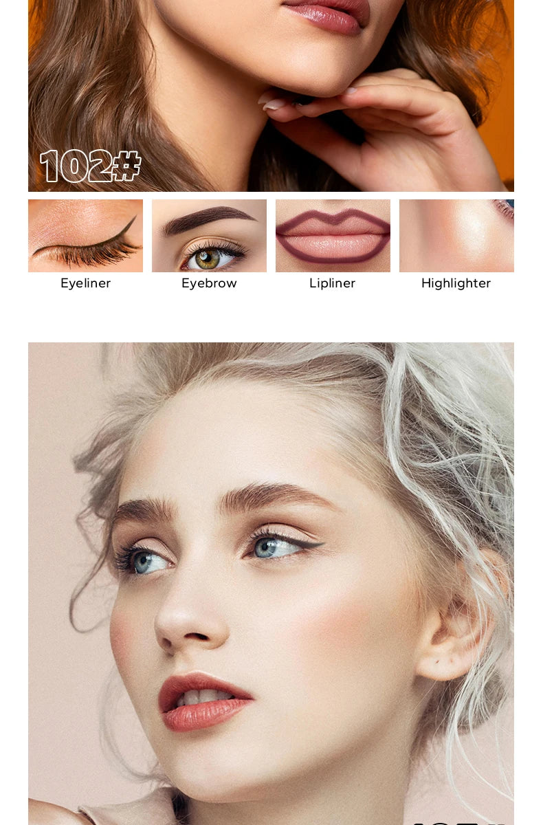 Beauty Glazed Multifunctional Makeup Pencil Eyebrow Pencil Eyeliner Lip Liner Highlighter 4 In 1 Makeup Ballpen Matte Finish