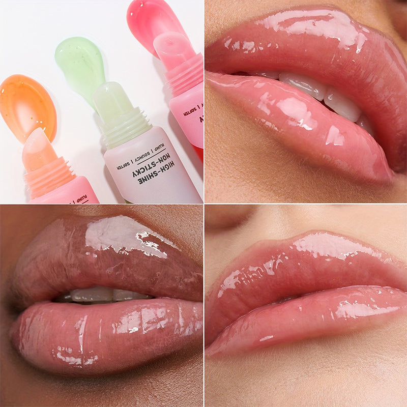 High Shine Lip Oil layered over lipstick for added dimension.