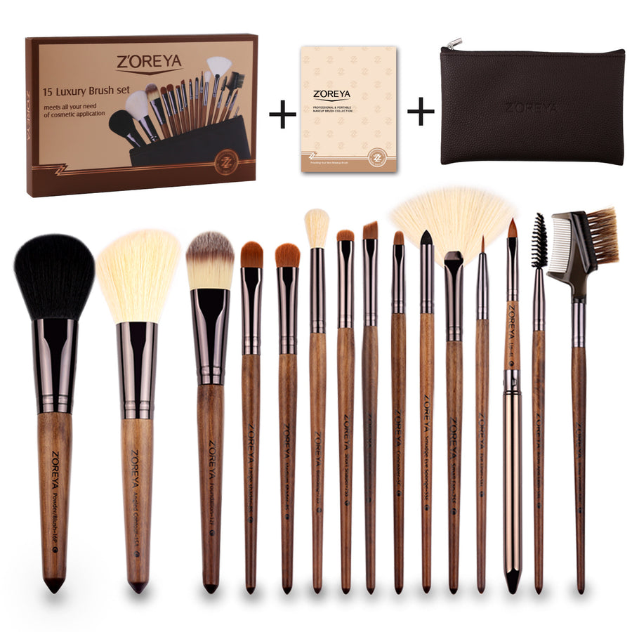 Walnut Handle Makeup Brushes - Beauty Unstoppable Makeup Brush Set