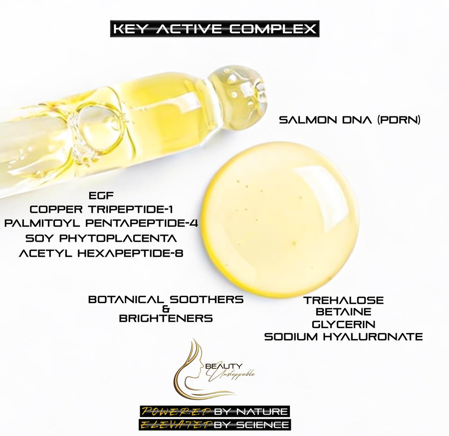 Product with key active complex ingredients listed on a white background