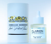 Clarion skincare products on a light blue background