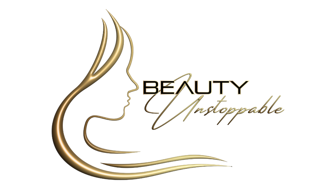 Logo of 'Beauty Unstoppable' with a stylized profile and flowing hair on a white background.