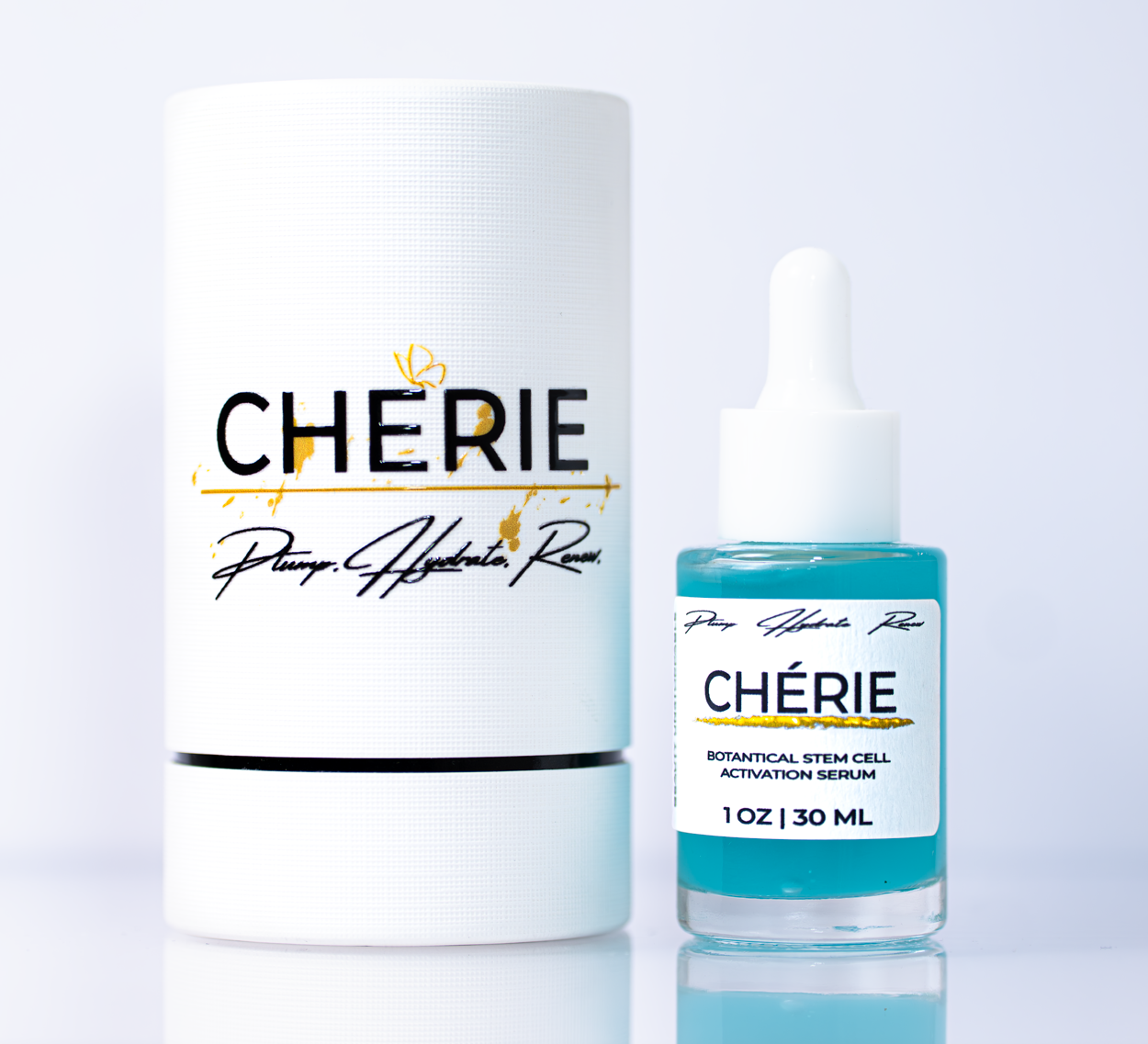 Chérie skincare product with dropper bottle on a light gray background