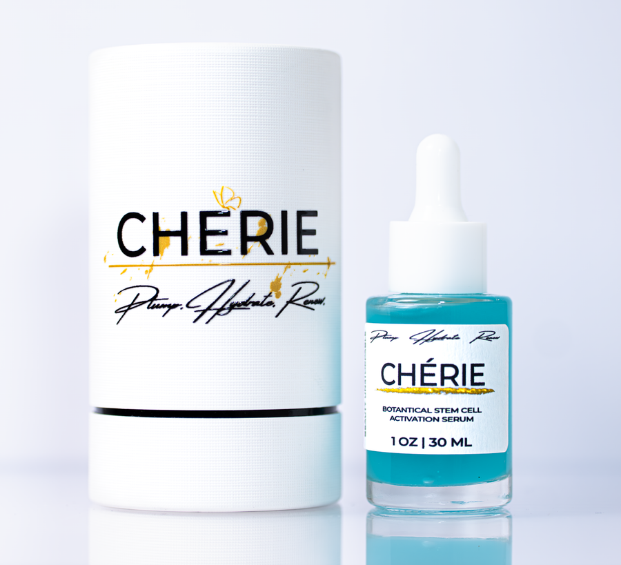Chérie skincare product with dropper bottle on a light gray background