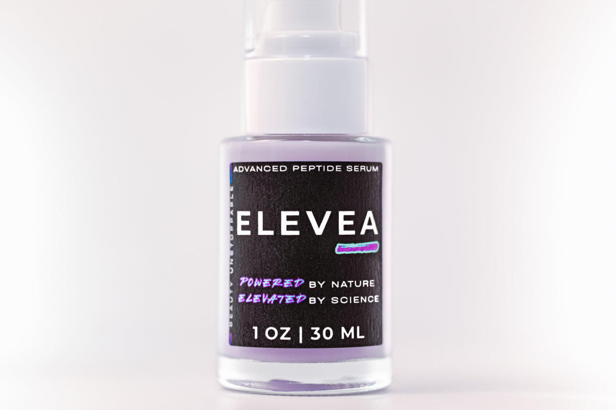 Elevea serum bottle on a white background