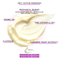 Product ingredients list with a creamy texture on a white background