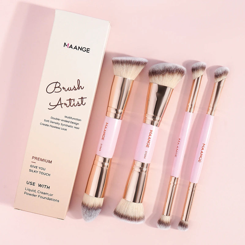 MAANGE 4-Piece Dual-Ended Makeup Brush Set | Travel Box