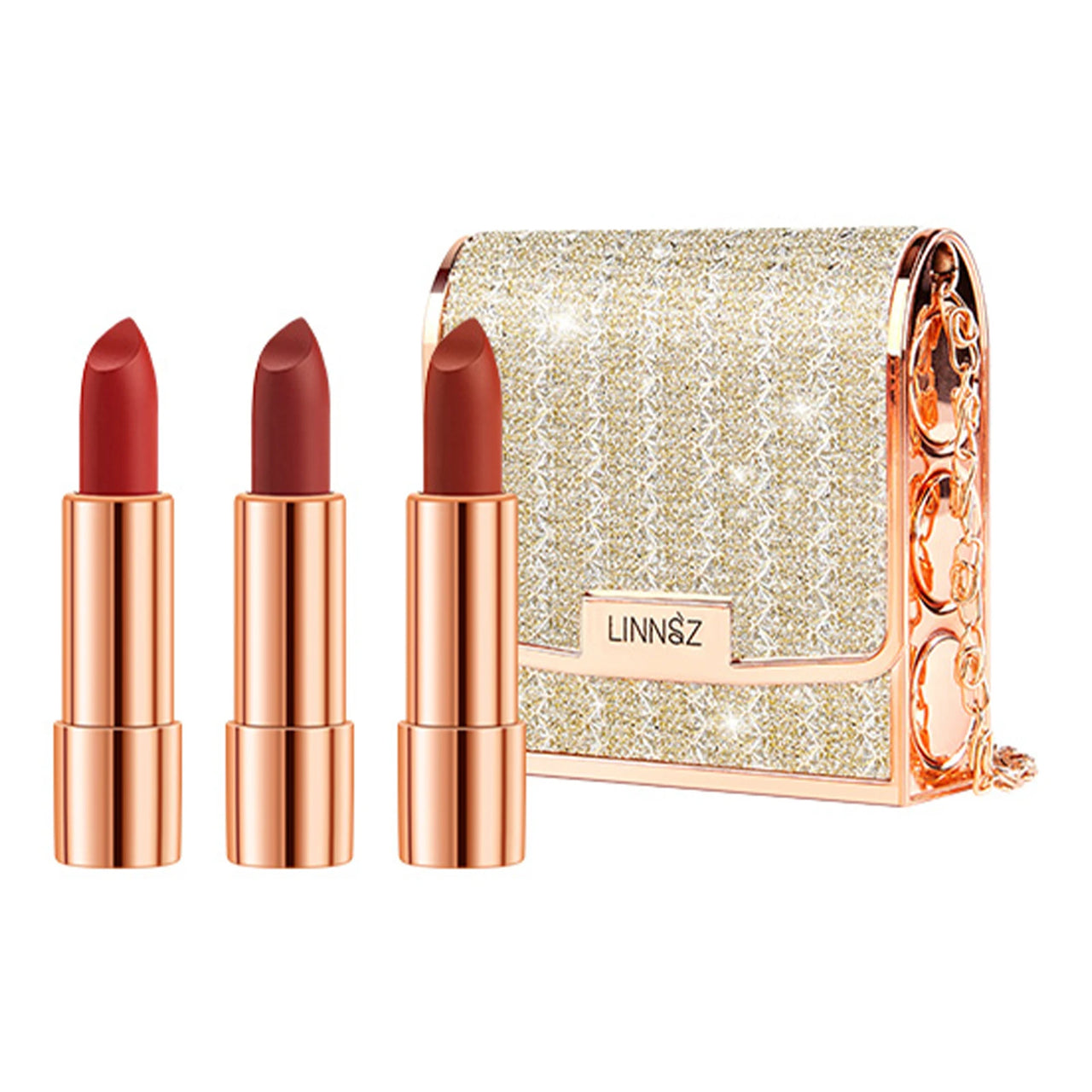 Matte Lipstick Set trio in silver chain bag.