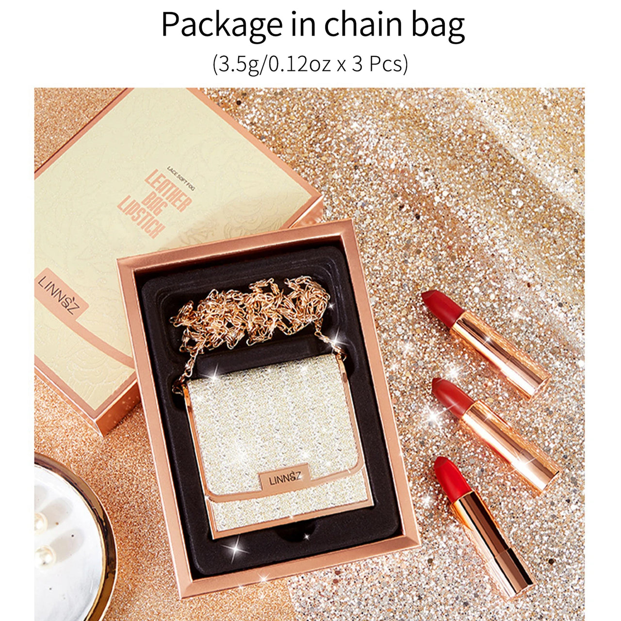 Matte Lipstick Set - 3 Colors with Silver Chain Bag