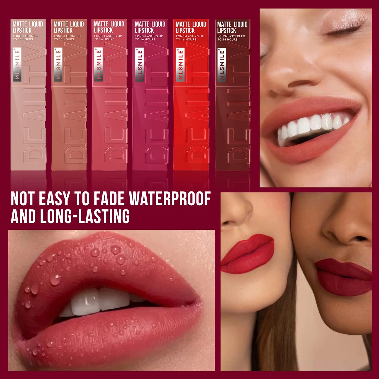 MLSMILE 6-Color Non-Stick, Waterproof, Long-Lasting Liquid Lip Glow